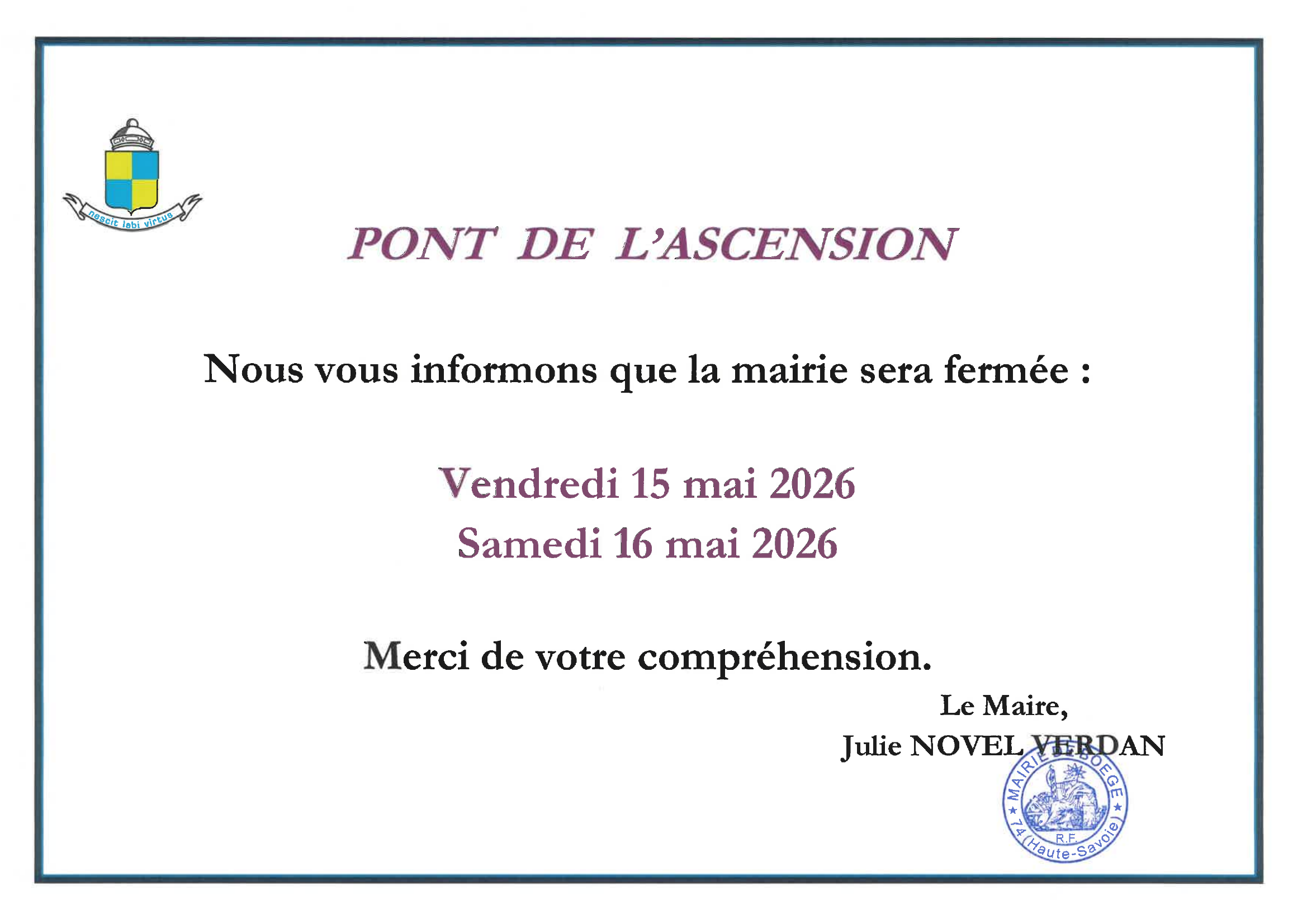 Fermeture de la Mairie