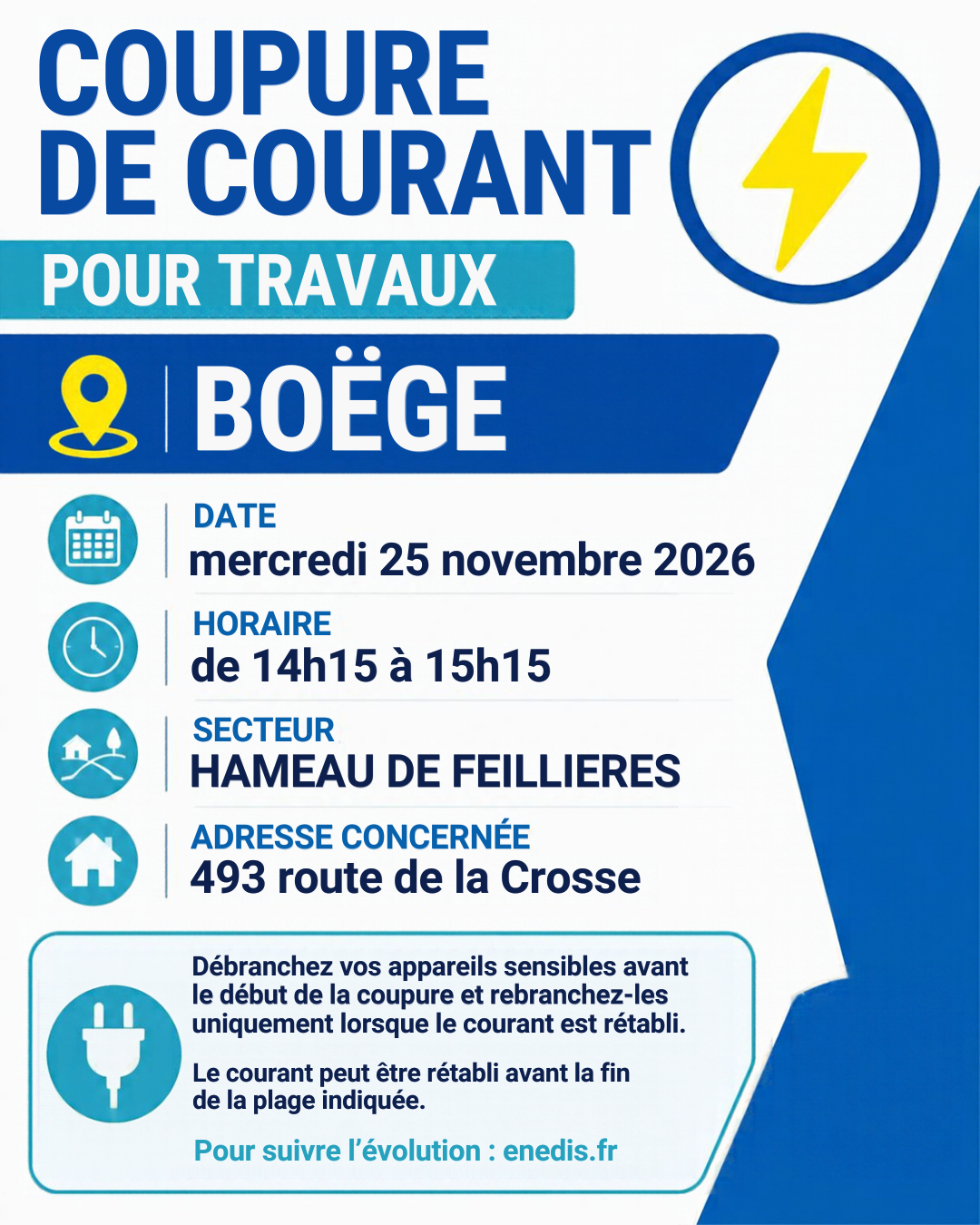 COUPURE DE COURANT LE 25 NOVEMBRE
